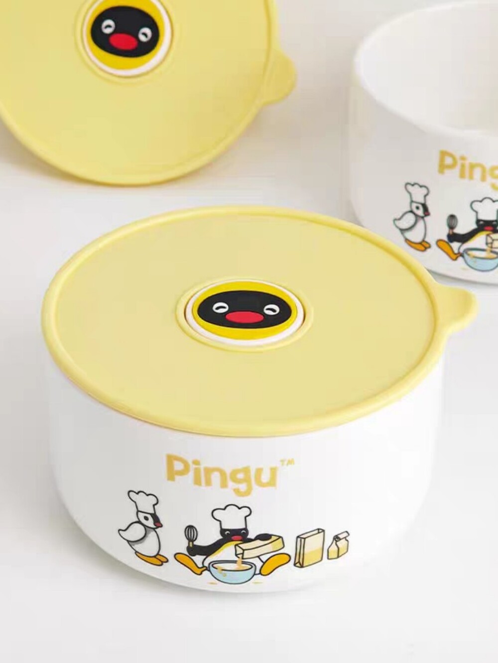 Pingu Yellow-Lid Pingu Ceramic Bowl  Penguin Chef Pingu Pinga New Without Tag